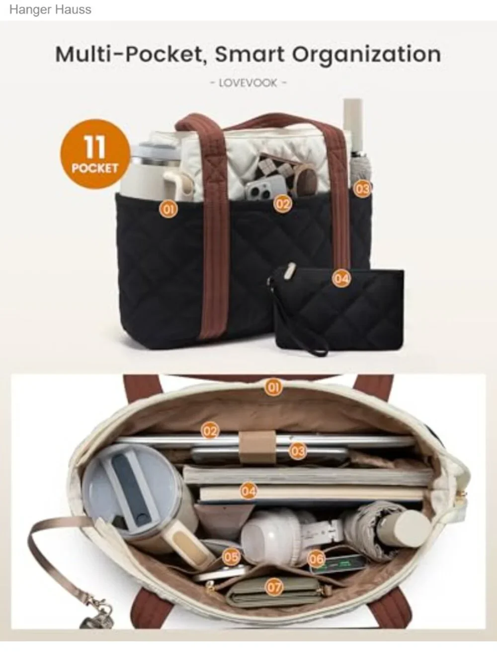 Puffer Tote Bag for Women with Laptop Pocket and Cup Holder, Nylon Handbag,